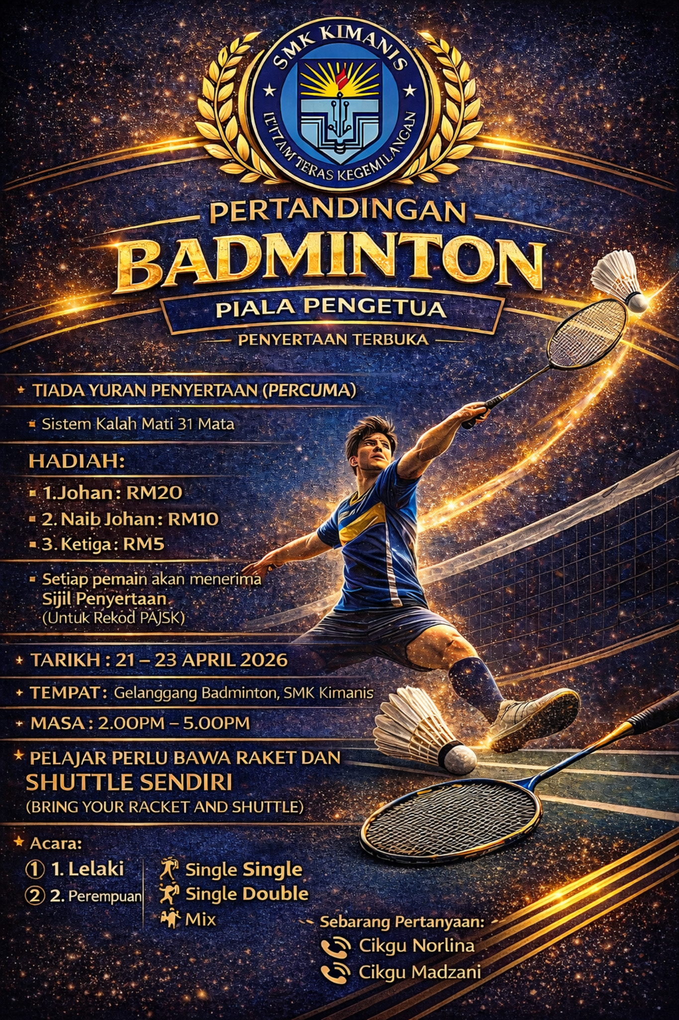 Pertandingan Badminton Piala Pengetua